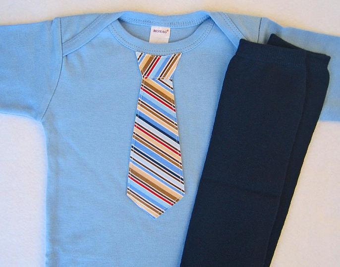 Lt Blue Baby Boy Tie Onesie matching leg warmers - children, baby clothing 0-3, 3-6, 6-12 and 12-18 months  long or short sleeves