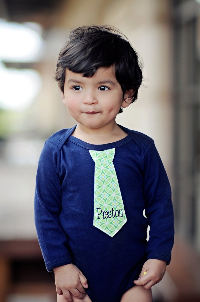 Personalized  Baby Boy Tie Onesie with Embroidery -any color, tie, font - Name, Age, Intials, Phrase - Children Long or Short
