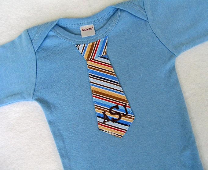 Baby Blue Personalized Baby Boy Tie Onesie Spring - Monogram any color, tie, font - Name, Age, Intials, Phrase - Children Long Sleeves