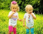 Kids Twin Set  Brother and Sister Set - Zig Zag Rainbow Baby Girl Heart Onesie and matching Tie Onesie with leg covers