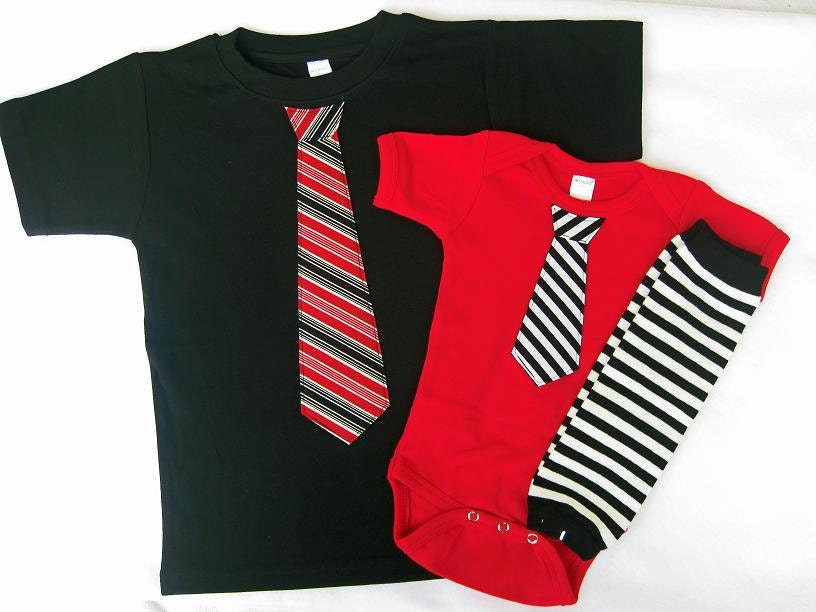 New Big Brother, Little Brother Black Tie T-shirt and Red Baby Boy Tie Onesie Sibling Set -Just Like Dad, Children Clothing