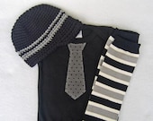 3-piece Get the Set & Save - Beanie, Leg Warmers and Tie Onesie - Baby Shower Gift, Outfit, baby boy clothing black gray