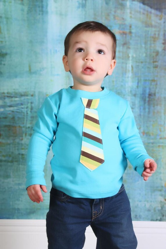 Fall, Winter Long Sleeve Tshirt - ANY TIE on Aqua/Turquoise Tee - Children, Youth, Toddler, Infant, Big Brother Sizes 12m, 18m, 2, 4, 6, 8