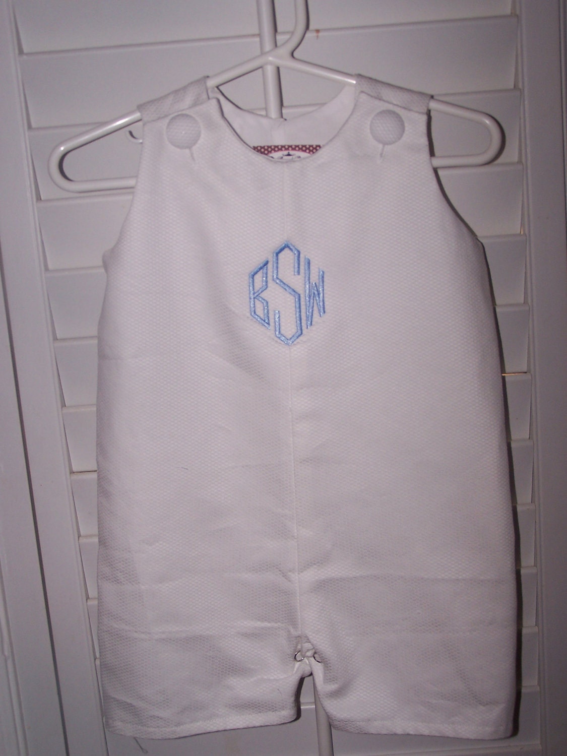 Custom Boutique White Pique Shortall JonJon WITH MONOGRAM Personalized