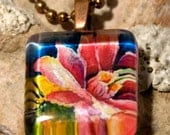 Glass Pendant Necklace -Clearance Red, Blue, Yelow Cactus Blossom