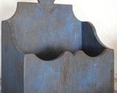 antique style early american country primitive candle wall box heart blue paint replica