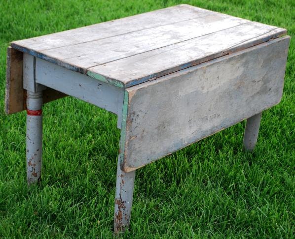 Antique Primitive Farmhouse Drop Leaf Coffee Sofa Table Blue Square Nails Old Paint Early - redroosterbab