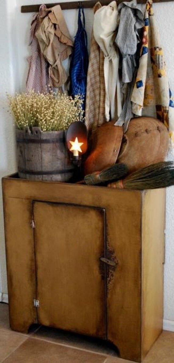 Primitive Early Antique Inspired Dry Sink Cupboard Cabinet