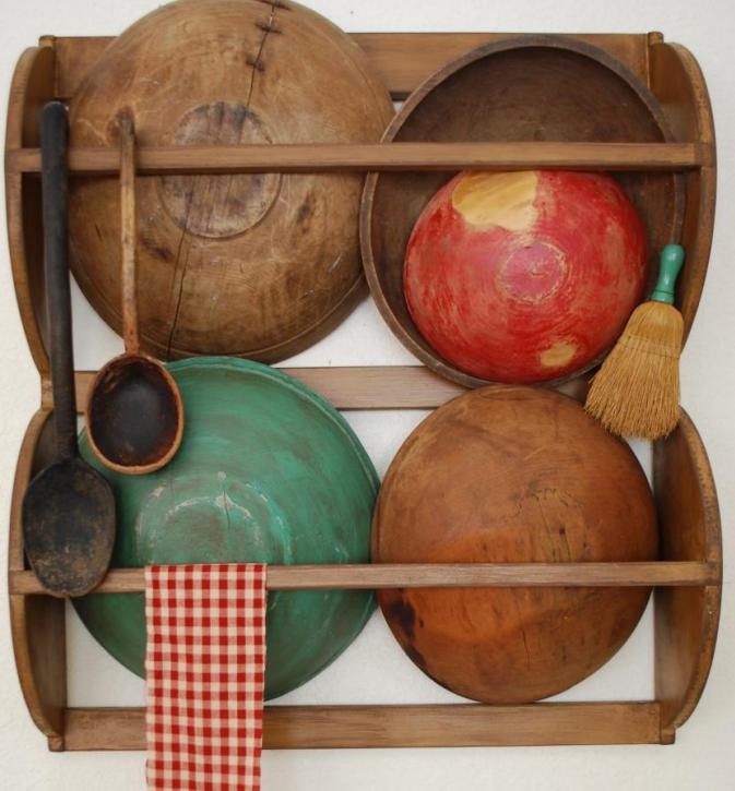 Early Antique Style Primitive Dough Bowl Rack by redroosterbab