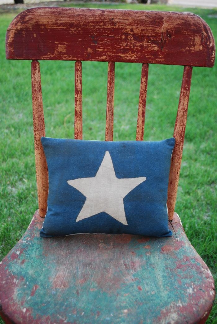 Early American Flag Single Star Pillow Blue White Patriotic 4th of July