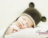 0-3 month brown bear beanie with earflaps