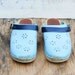 Child's Vintage Clog SHOES Turquoise Leather Wood Shoe Scandinavian Folk Swedish Light Blue