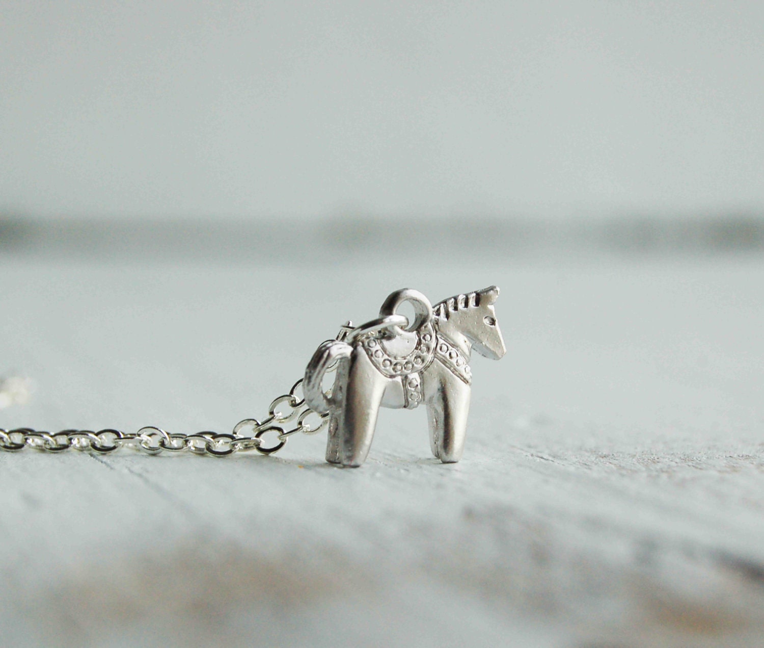 Tiny Dala HORSE Charm Necklace Swedish HORSE Tiny Toy Silver