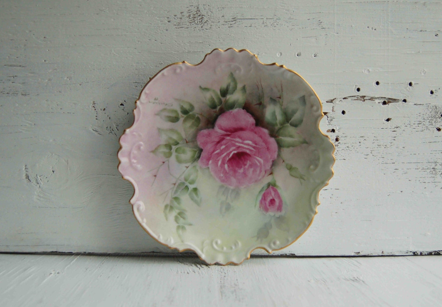 Vintage ROSE Plate Hand Painted Porcelain