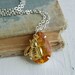 Amber CRYSTAL Honey Bee Vintage Pear Necklace Estate Style Autumn Bride Wedding Silver Glamour