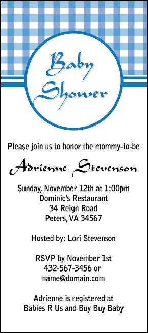 Long Plaid Baby Shower Invitation - Baby Boy or Baby Girl, Baby Announcement, Invitation