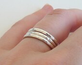 Three Hammered Silver  or Gold Stacking Rings made to order in your size