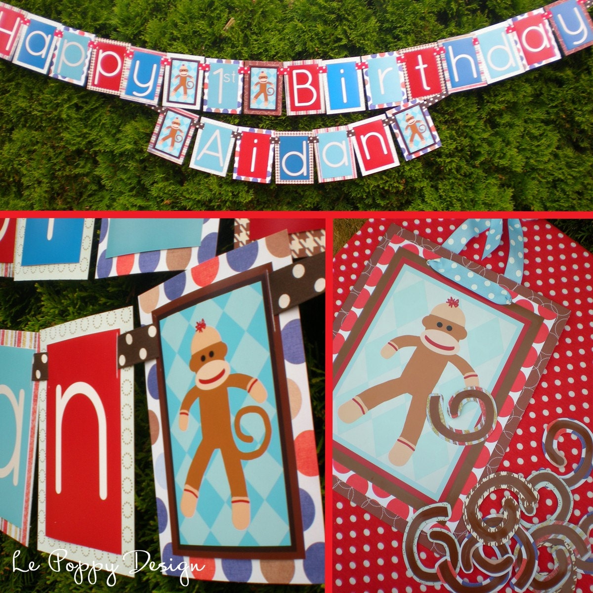 Sock Monkey Birthday Party Decorations Package - Sock Monkey