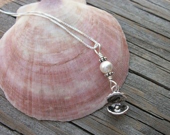 Peeta's Pearl - Sterling Silver Necklace - Hunger Games Inspired - Gift To Katniss - Swarovski Pearl - Oyster Charm