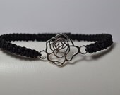 Sterling Silver Nylon Friendship Rose Adjustable bracelet-black