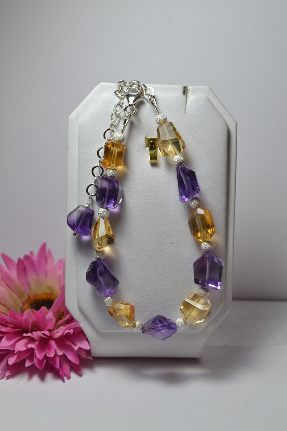 Faceted Natural Nugget Citrine and Amethyst Bracelet