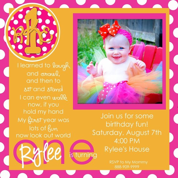 Pink and orange you print digital Birthday Invitations Il_570xn