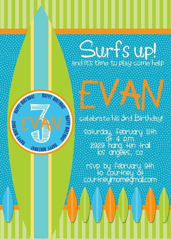 CUSTOM ORDER: Printable Doublesided Surfs Up Invitations Il_570xn