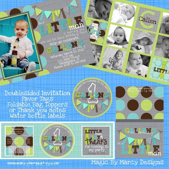 Party Printable Pack Little man turns one Ties and polka dots Kit First Birthday invitations,banner, favors tag Il_570xn