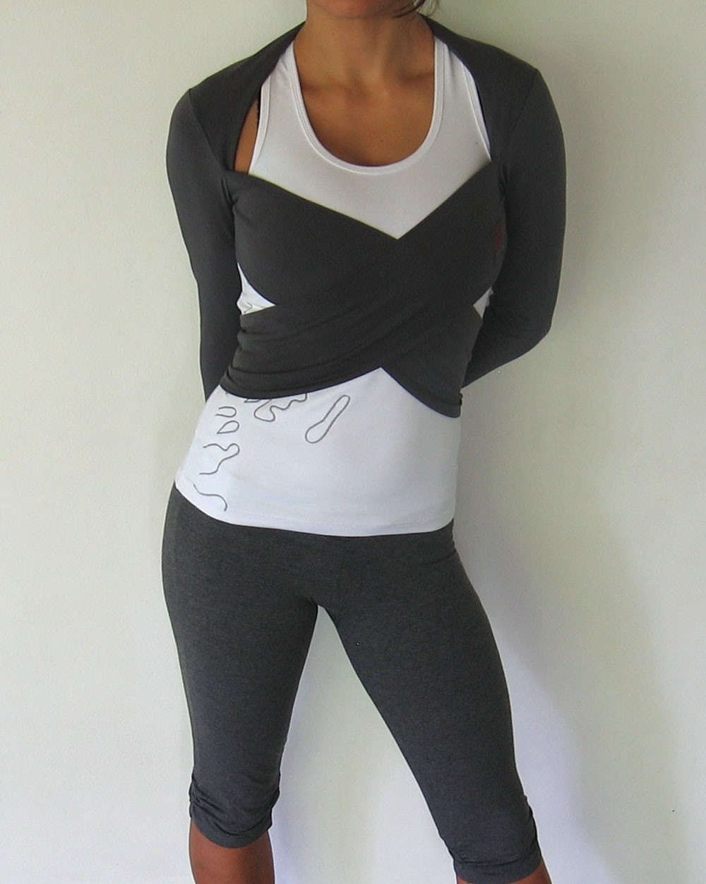 Multiway wrap-around bolero style top. Dark grey,size M