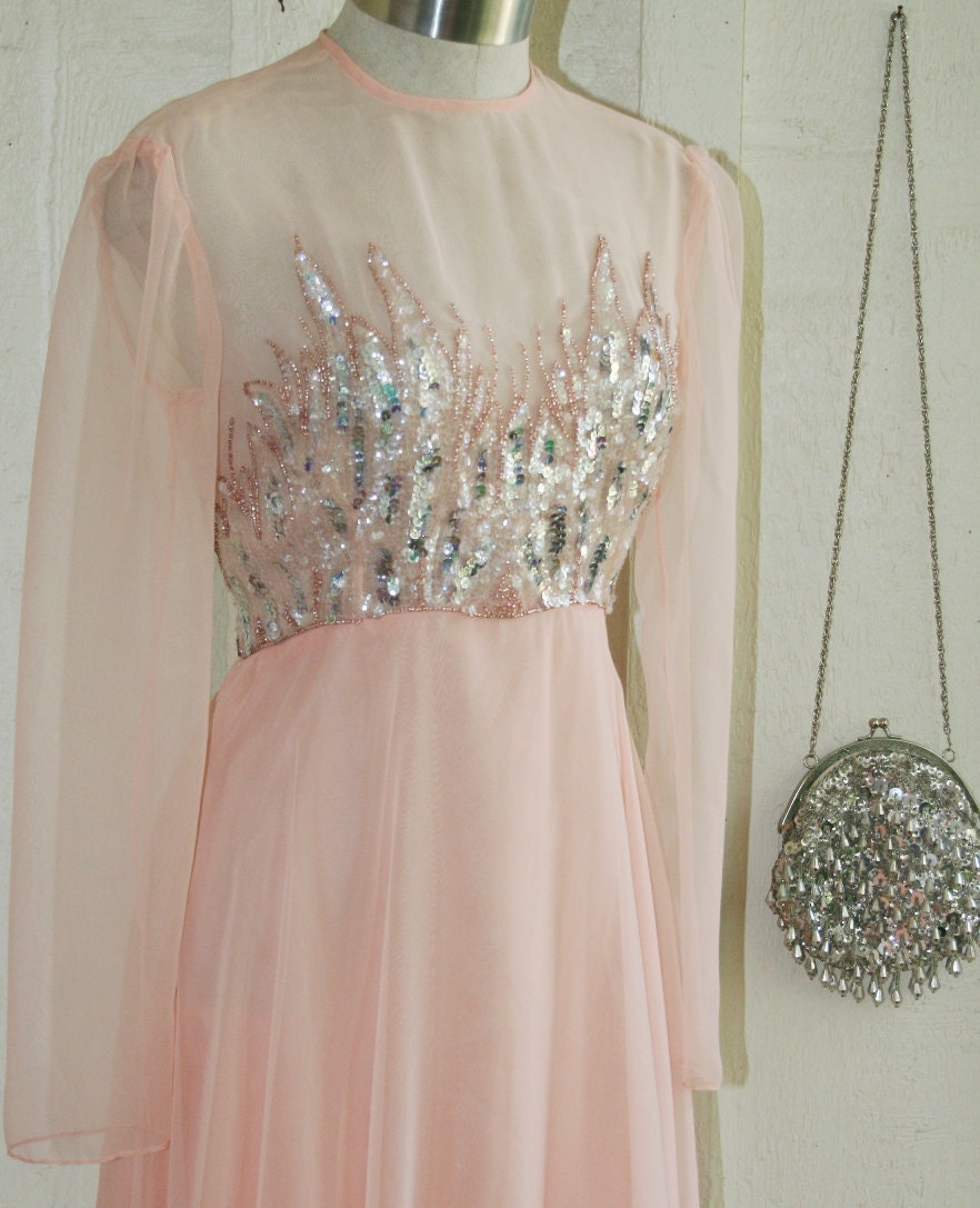 Become Your Dream- Circa 1970s - Sequined and Beaded - Chiffon Gown - Wedding - Pageant - Prom
