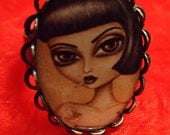 BIRDY big eye pin up punk bird tattooed  adjustable RING by Nina Friday