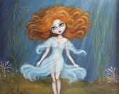 SUBMERGED  serene big eye red head underwater giclee print by NIna Friday