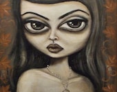 NOSTALGIA gothic big eye victorian solemn girl in sepia tones giclee print by Nina Friday