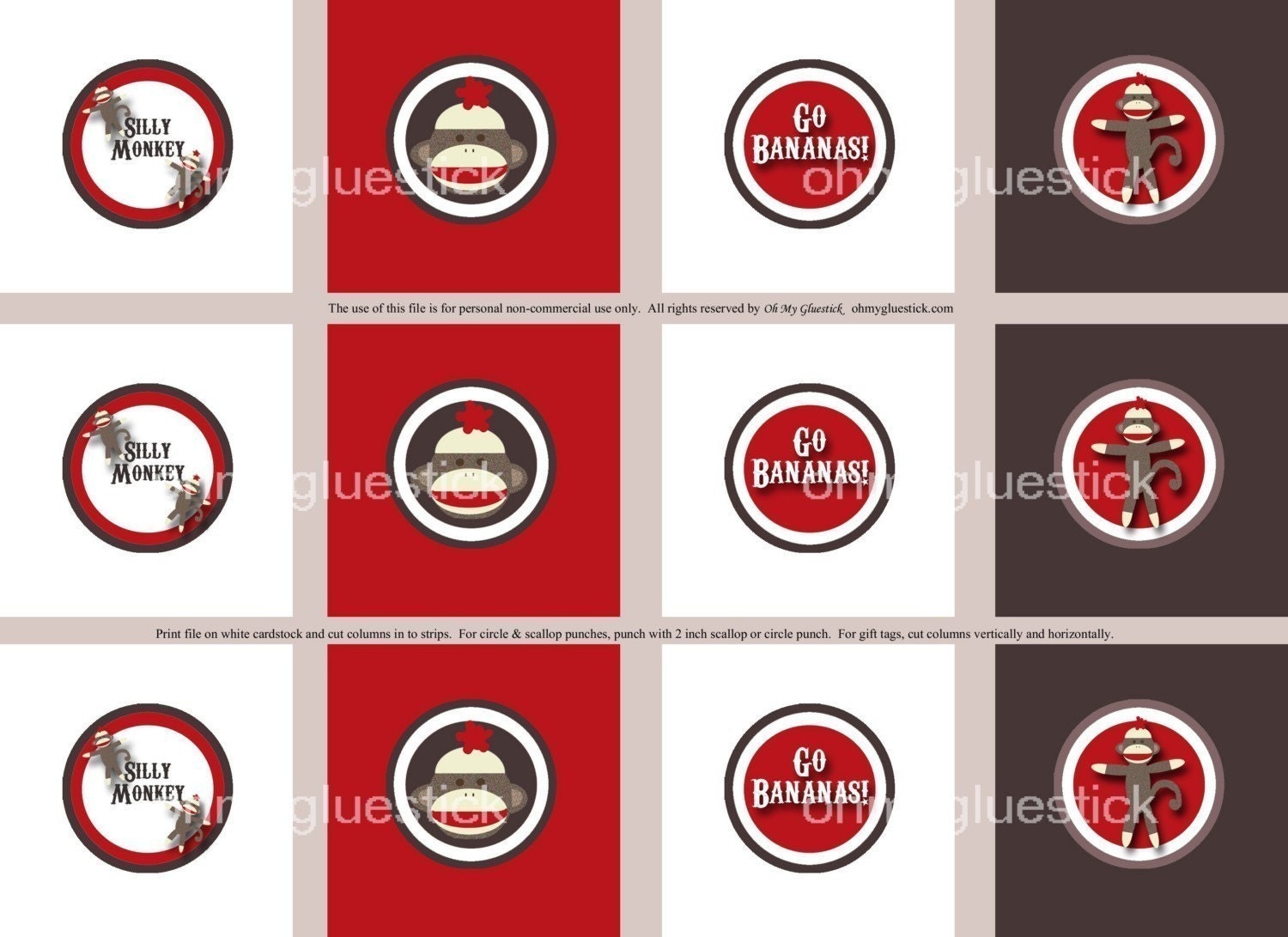 Mod Sock Monkey Printable Party Circles by Oh My Gluestick