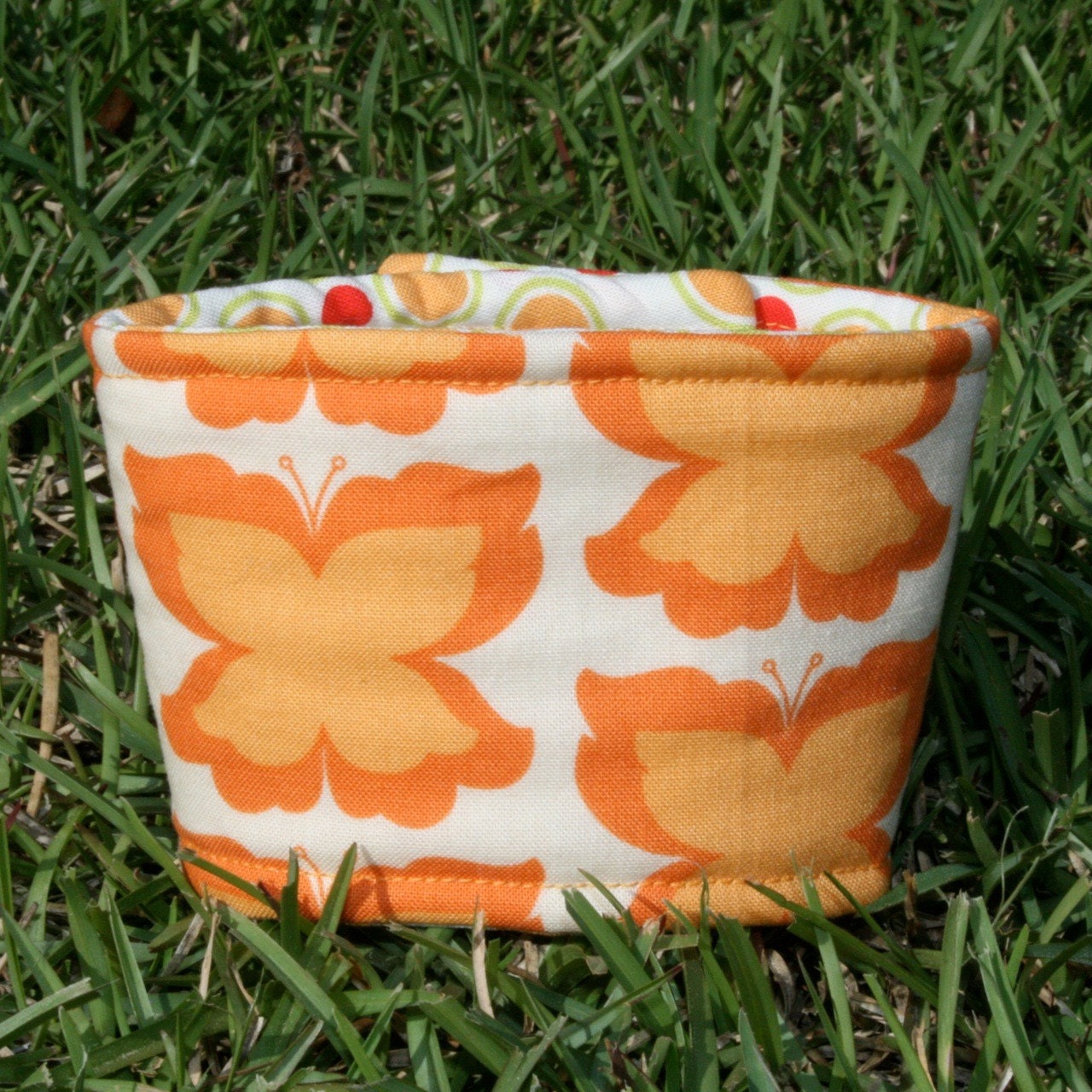 Reversible Coffee Cozy - Orange Butterfly and Dot by Sandi Henderson