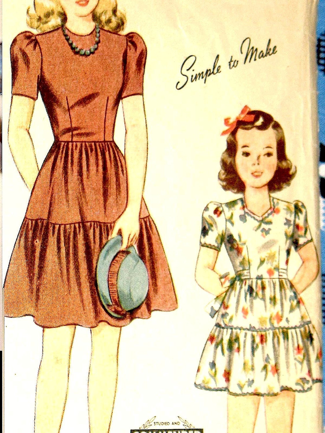 Simplicity Vintage 40s sewing pattern 4481. Bust 30 inches, Waist 25 inches.