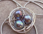 Love Nest Dove Gray Pearls Sterling Birds Nest Necklace Woodland Jewelry Handmade Jewelry on Etsy