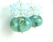 Aquamarine Cluster Earrings, Seafoam Glass Bead Earrings, Blue Green Boro Lampwork Earrings, Gemstone Earrings, Mint Earrings - Arctic Ocean - GlassRiverJewelry