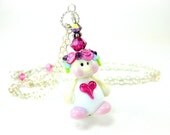 Fairy Necklace, Angel Necklace, Cupid Necklace, Pink Purple White Fairy Lampwork Necklace, Fairy Jewelry, Angel Jewelry - Snow Fairy