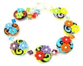 Rainbow Flower Bracelet, Rainbow Bracelet, Colorful Floral Lampwork Glass Bead Bracelet, Beadwork Bracelet - Rainbow Bouquet