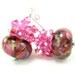 Pink Glass Bead Earrings, Hot Pink Green Purple Boro Lampwork Earrings, Colorful Earrings, Pink Crystal Cluster Earrings - Tropical Garden