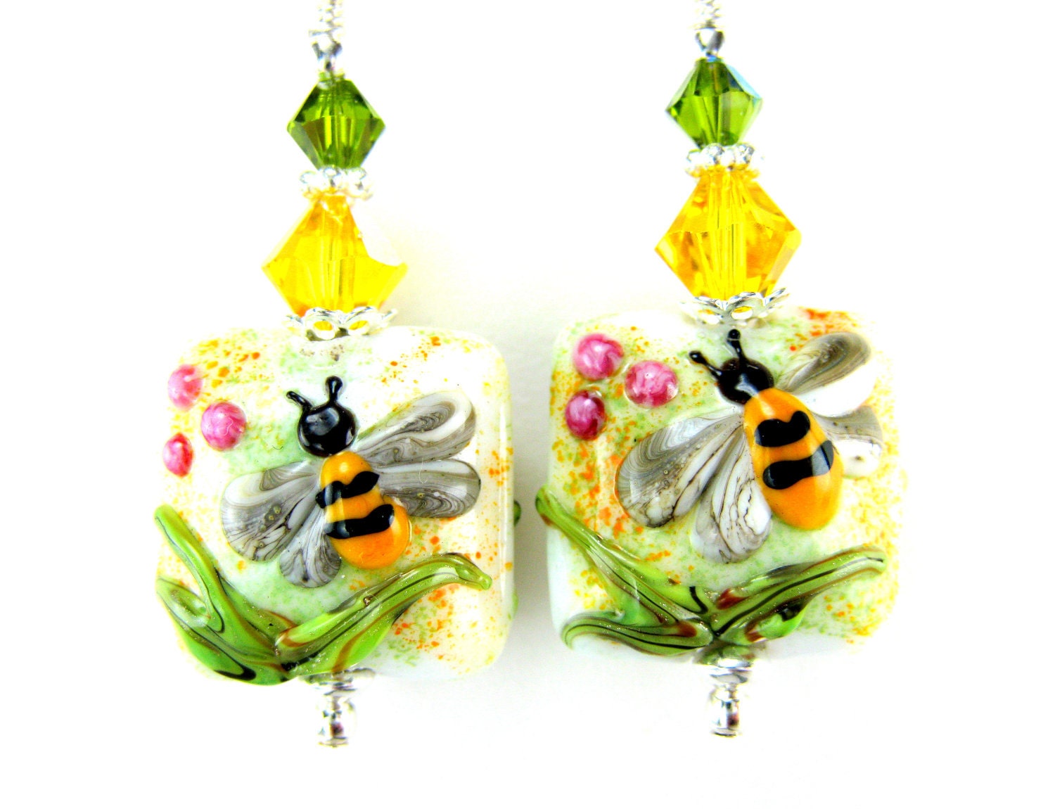  Earrings on Bee Earrings  Yellow Bumblebee Lampwork Earrings  Bumblebee Glass