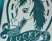 Fathers Day Lucky Me letterpress linocut Card