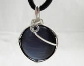Blue Cats Eye Necklace Wrapped in Sterling Silver