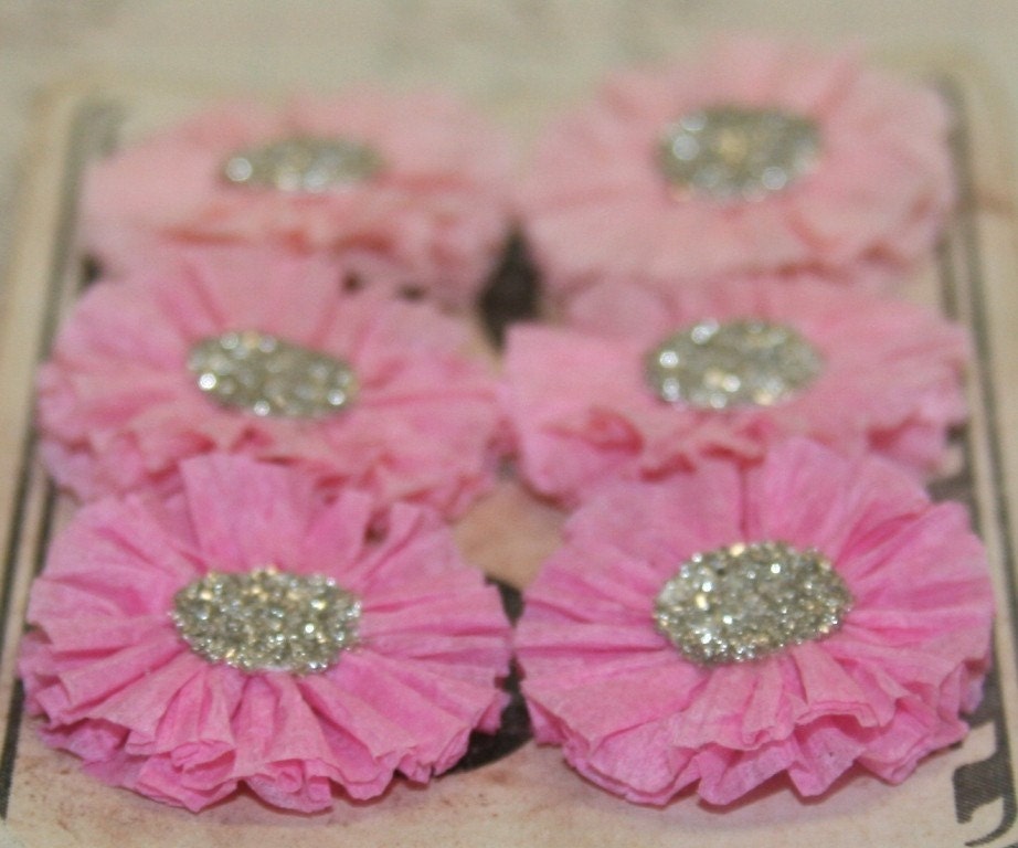 6 Small Crepe Paper Rosettes (Pinks)