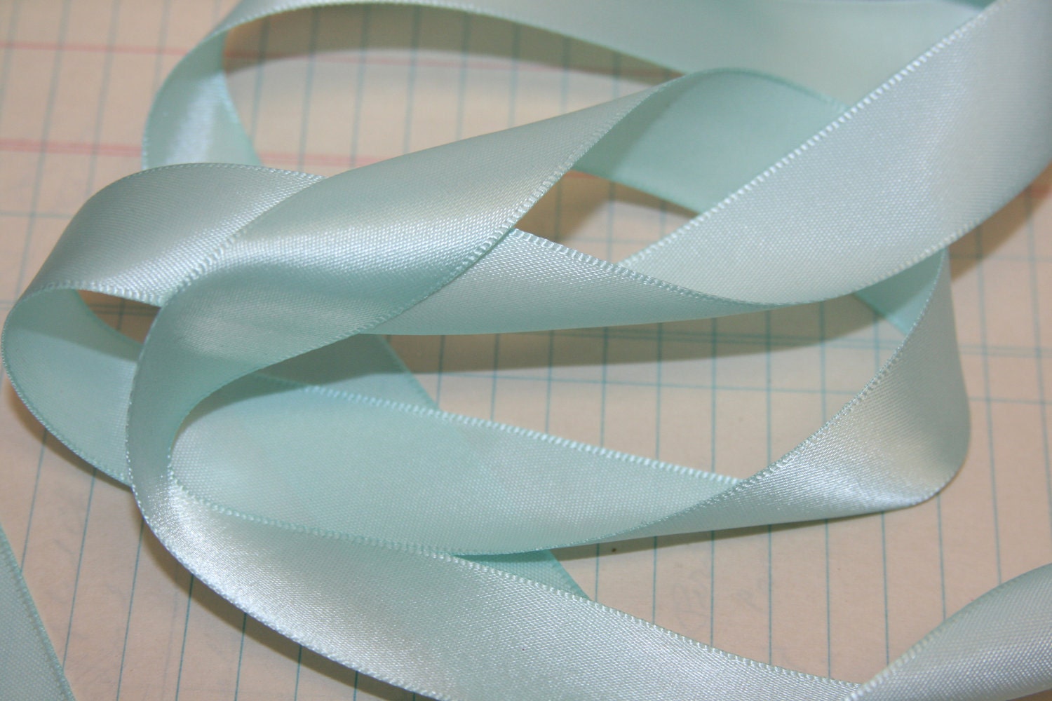 3 Yards Aqua Double Faced Satin Ribbon 7/8 inch wide Ribbon