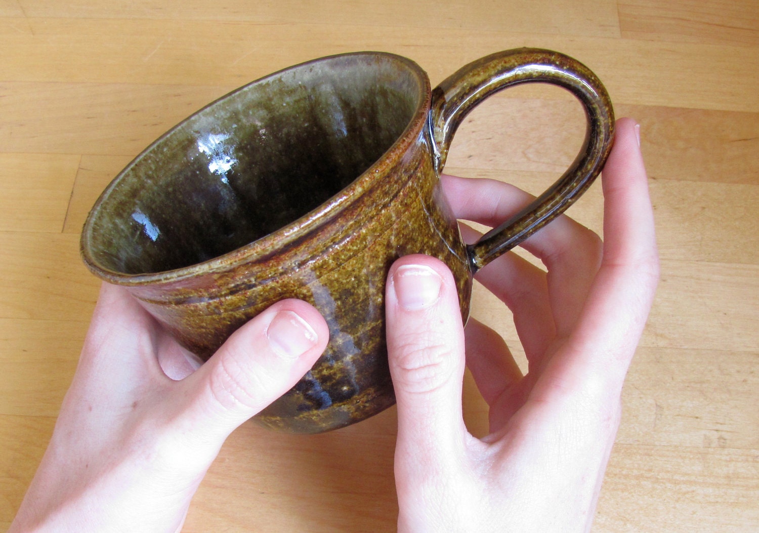Flared mug - deep brown and olive