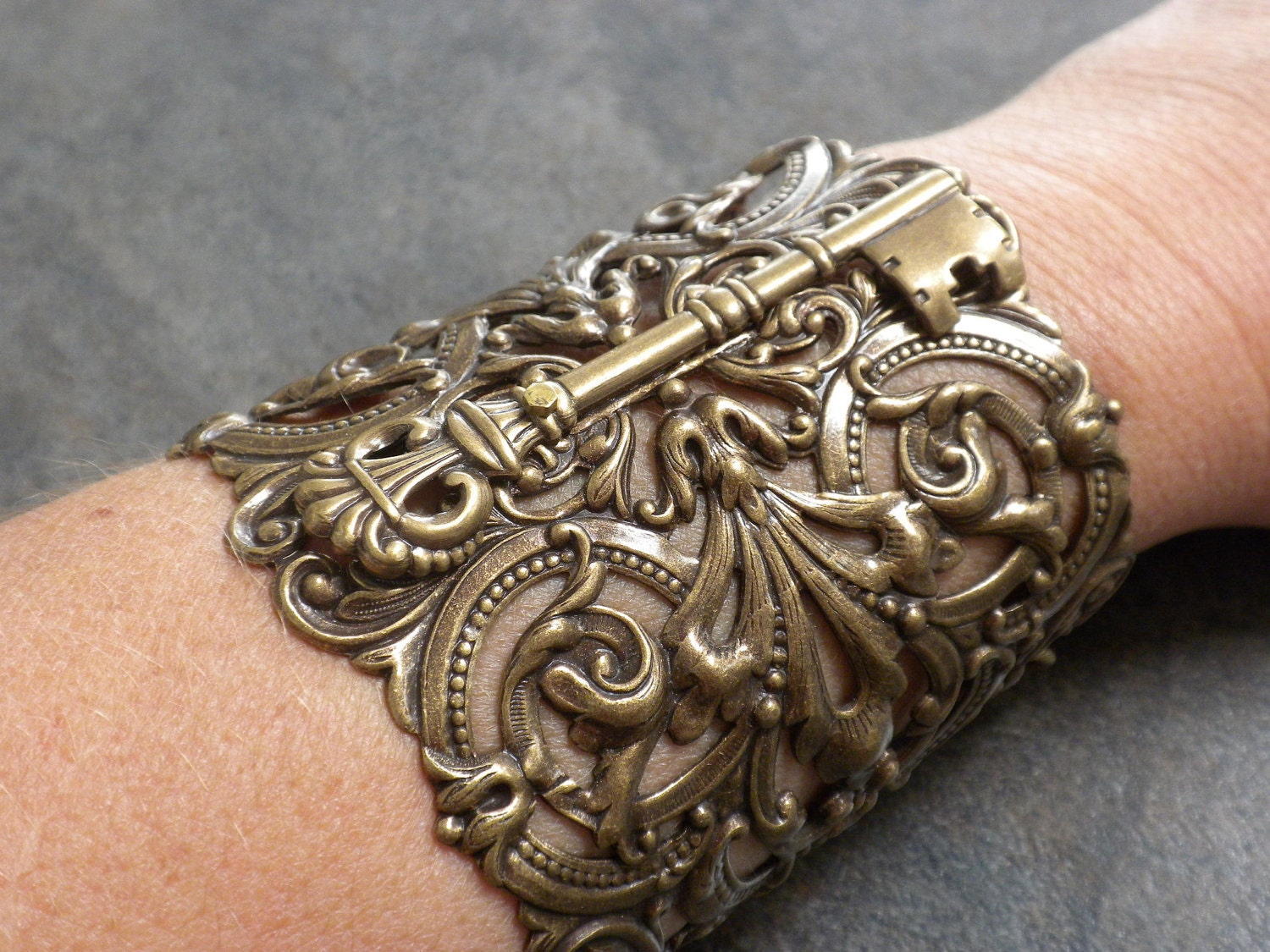 Extra Wide Steampunk Skeleton Key Bracelet