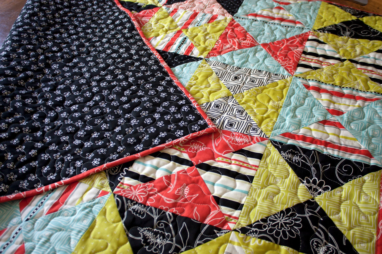 baby quilt for crib or wall hanging // hourglass boy or girl quilt // summertime bright modern fabrics