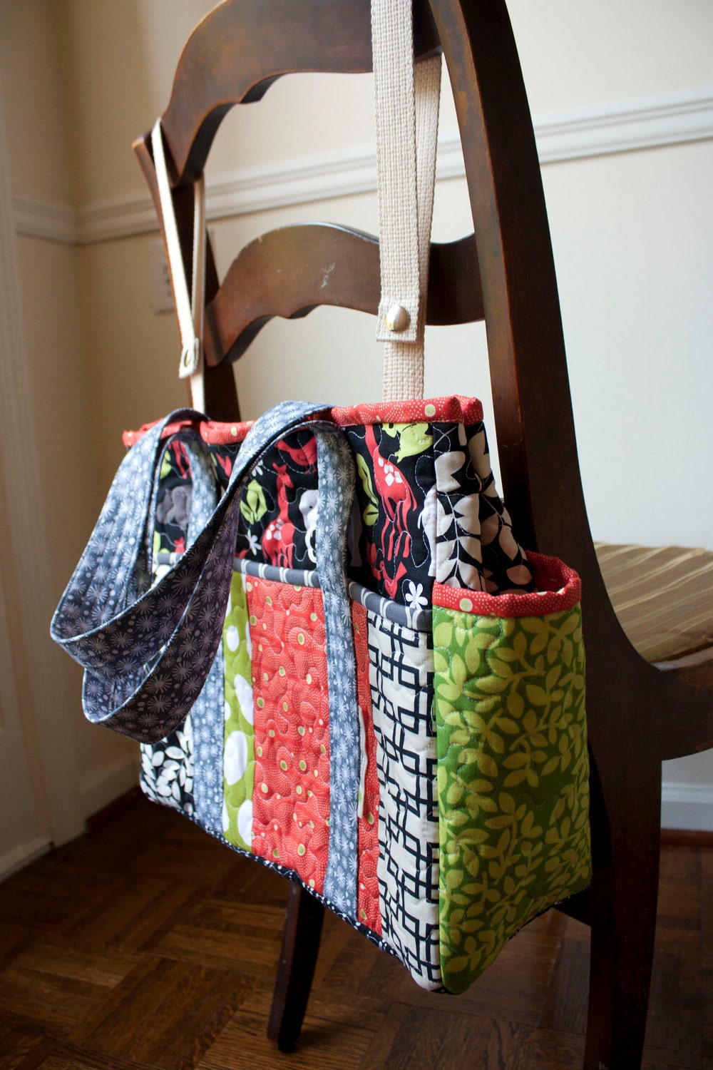 quilted baby diaper bag // patchwork jungle shoulder bag // boys diaper bag